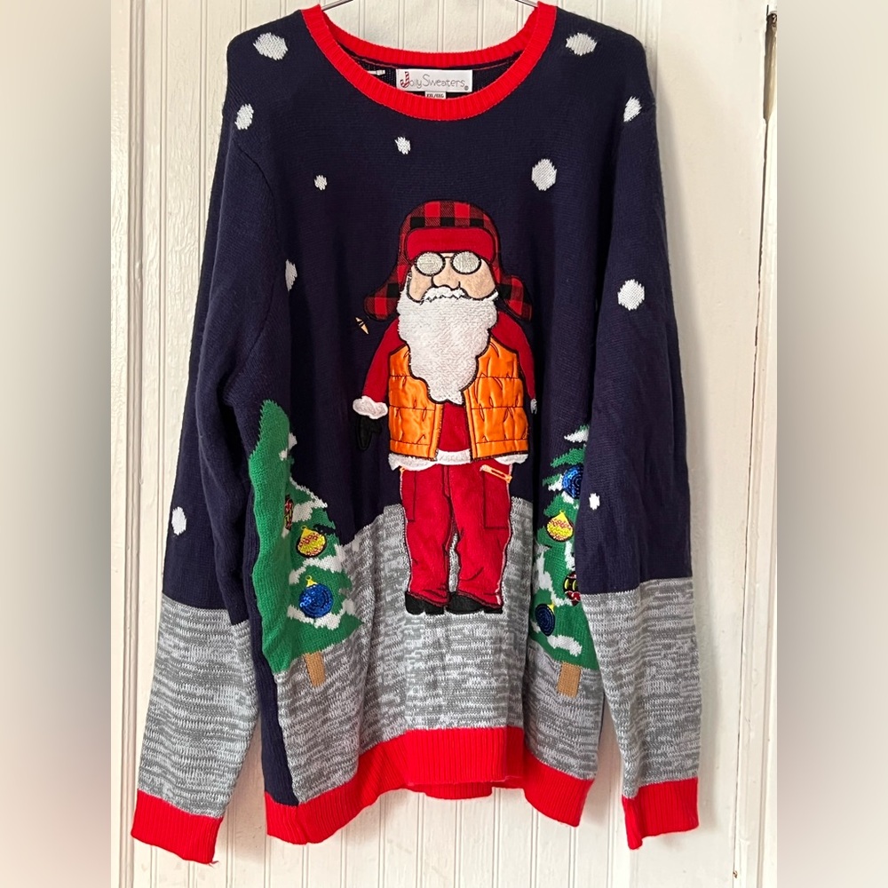 Christmas Men's Santa Crewneck Sweater - Navy, Red, Gray